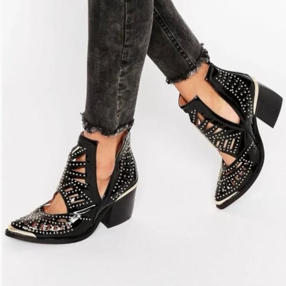 Jeffrey Campbell Black and Gold Cutout Heels